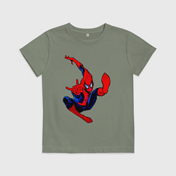 Футболка хлопковая детская Человек паук в полёте, цвет: авокадо