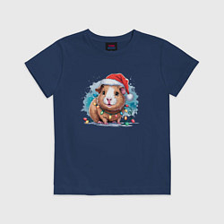Футболка хлопковая детская Новогодняя морская свинка, цвет: тёмно-синий