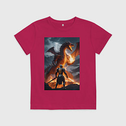 Футболка хлопковая детская Сражение с драконом, цвет: маджента