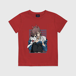 Футболка хлопковая детская Человек-бензопила Пауэр и кошка, цвет: красный