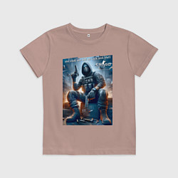 Футболка хлопковая детская One shot one kill no luck just skill - motto, цвет: пыльно-розовый