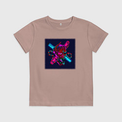 Футболка хлопковая детская Неоновый демон они, цвет: пыльно-розовый