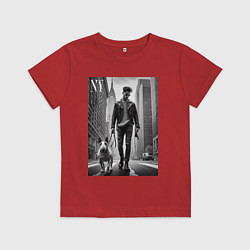 Футболка хлопковая детская Чувак с бультерьером - Нью-Йорк, цвет: красный