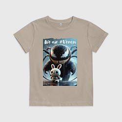 Футболка хлопковая детская Мультяшный Веном присмотрел себе кролика - мем, цвет: миндальный