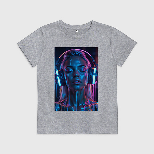 Детская футболка Девушка с наушниками в неоне / Меланж – фото 1