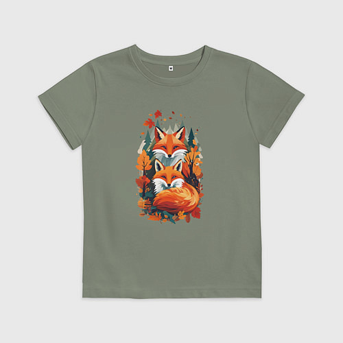 Детская футболка Лисы и осенний пейзаж / Авокадо – фото 1