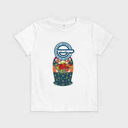 Футболка хлопковая детская Матрёшка смеющийся человек, цвет: белый