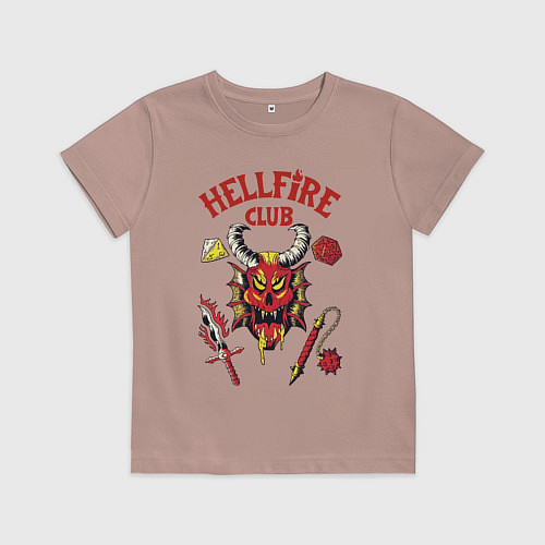 Детская футболка Stranger things - hellfire club / Пыльно-розовый – фото 1