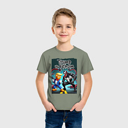 Футболка хлопковая детская Веном против Дональда Трампа - нейроарт, цвет: авокадо — фото 2