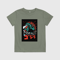 Футболка хлопковая детская Годзилла поп-арт, цвет: авокадо