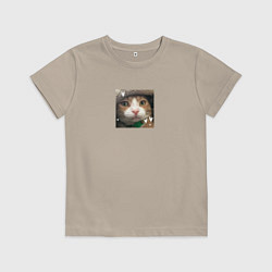 Футболка хлопковая детская Рыжий кот с сердечками для пары, цвет: миндальный