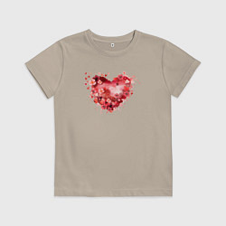 Футболка хлопковая детская Цветы и сердечки, цвет: миндальный
