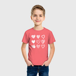 Футболка хлопковая детская Hearts love hand draw, цвет: коралловый — фото 2