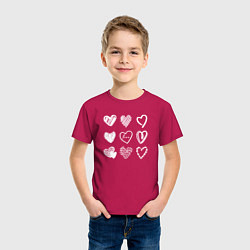 Футболка хлопковая детская Hearts love hand draw, цвет: маджента — фото 2