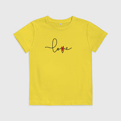 Футболка хлопковая детская Надпись love с сердцем, цвет: желтый