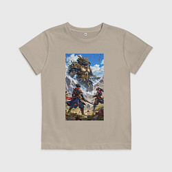 Футболка хлопковая детская Битва героев, цвет: миндальный