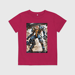 Футболка хлопковая детская Девушка управляет огромным мехом, цвет: маджента