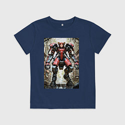 Футболка хлопковая детская Девушка управляет огромным мехом, цвет: тёмно-синий