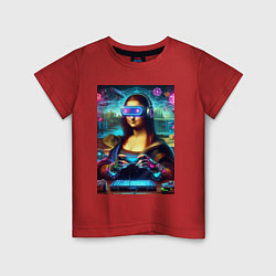 Футболка хлопковая детская Mona Lisa is an avid gamer - cyberpunk, цвет: красный