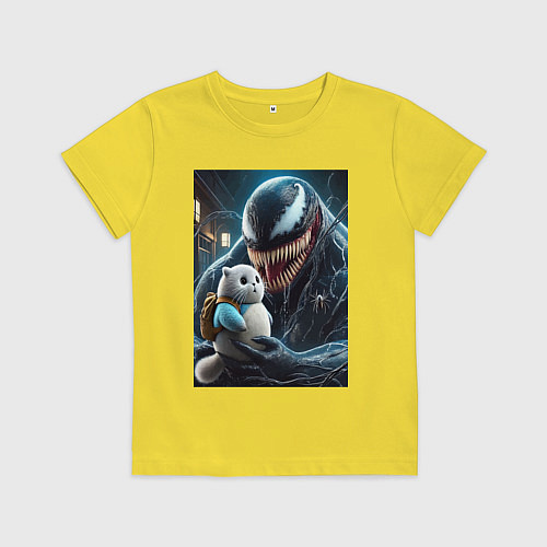 Детская футболка Venom and funny kitten with backpack / Желтый – фото 1