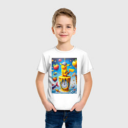 Футболка хлопковая детская Funny Pikachu and fishes - surrealism, цвет: белый — фото 2
