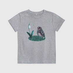Футболка хлопковая детская Сова и подснежник, цвет: меланж