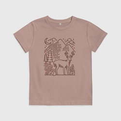 Футболка хлопковая детская Горы и олень, цвет: пыльно-розовый