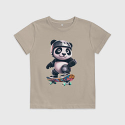 Футболка хлопковая детская Cool panda on a skateboard - extreme, цвет: миндальный