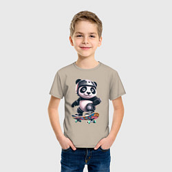 Футболка хлопковая детская Cool panda on a skateboard - extreme, цвет: миндальный — фото 2