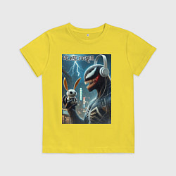 Футболка хлопковая детская Symbiote and rabbit - we are venom meme, цвет: желтый
