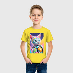 Футболка хлопковая детская Котик в стиле киберпанк, цвет: желтый — фото 2