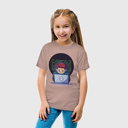 Футболка хлопковая детская Хакер с ноутбуком, цвет: пыльно-розовый — фото 2