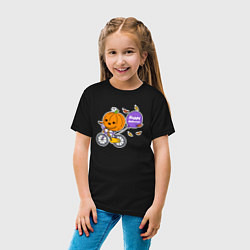Футболка хлопковая детская Тыква на велике, цвет: черный — фото 2