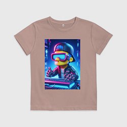 Футболка хлопковая детская Барт Симпсон - киберпанк, цвет: пыльно-розовый