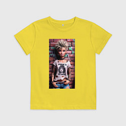 Футболка хлопковая детская Barbie near wall - punks not dead, цвет: желтый