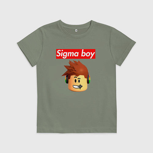 Детская футболка Sigma boy roblox head - мем Роблокс Сигма бой / Авокадо – фото 1