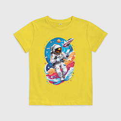 Футболка хлопковая детская Космонавт в небе, цвет: желтый