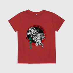 Футболка хлопковая детская Клинок рассекающий демонов Незуко и Тандзиро круг, цвет: красный