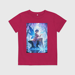 Футболка хлопковая детская Прекрасная фея посреди лесного пруда, цвет: маджента