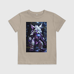 Футболка хлопковая детская Киборг лиса с неоновой подсветкой, цвет: миндальный