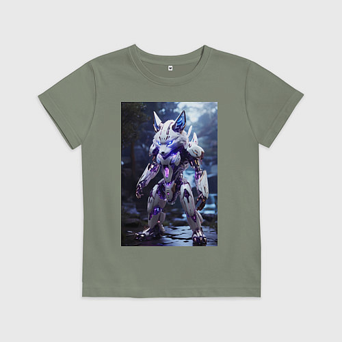 Детская футболка Киборг лиса с неоновой подсветкой / Авокадо – фото 1