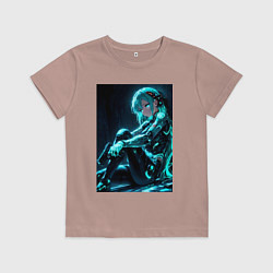 Футболка хлопковая детская Девушка киборг в стиле Cyberpunk, цвет: пыльно-розовый