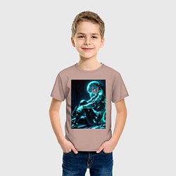 Футболка хлопковая детская Девушка киборг в стиле Cyberpunk, цвет: пыльно-розовый — фото 2