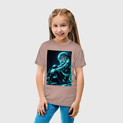 Футболка хлопковая детская Девушка киборг в стиле Cyberpunk, цвет: пыльно-розовый — фото 2