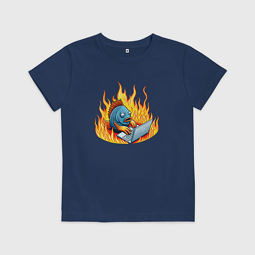 Детская футболка Рыба в огне / Тёмно-синий – фото 1