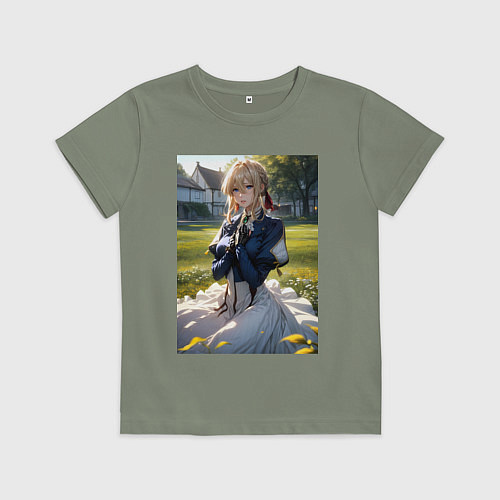 Детская футболка Вайолет Эвергарден на лугу / Авокадо – фото 1