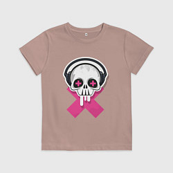 Футболка хлопковая детская Череп в наушниках, цвет: пыльно-розовый