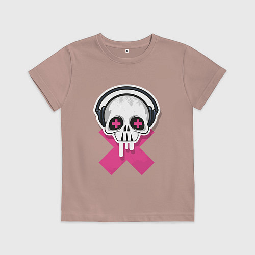 Детская футболка Череп в наушниках / Пыльно-розовый – фото 1