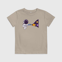 Футболка хлопковая детская Космический свет фонарика, цвет: миндальный