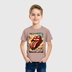 Футболка хлопковая детская Rolling Stones - logo transformation, цвет: пыльно-розовый — фото 2